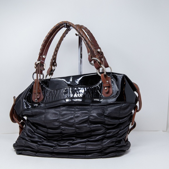 Pauric Sweeney Overnight Patent Leather Oversized Shoulder Purse Tote Bag Black - Picture 1 of 6